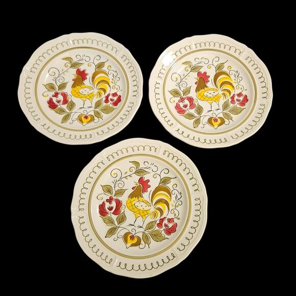 Mikasa Terra Stone Heritage 7125 Rooster Salad Plates 7.5" Japan Set of 3 - Picture 4 of 5